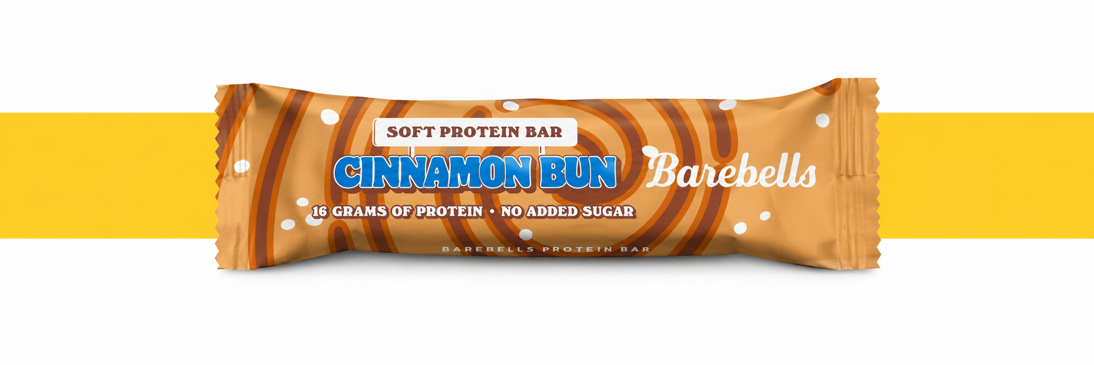 Proteinová tyčinka Cinnamon Bun na žlutém pruhu